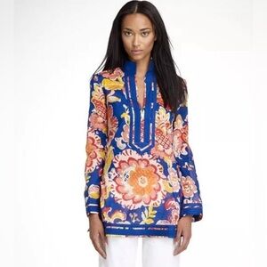 Tory Burch True Blue Wildflower Print Tory Tunic Top 6